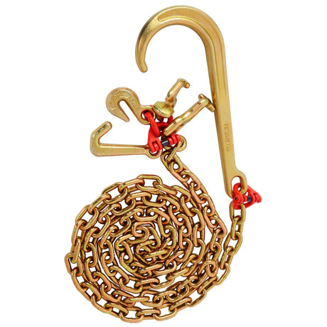 2 PCS J Hook Chain 5/16 in x 10 ft Bridle Tow G80 Bridle Transport Alloy Steel with 2 G70 J Hooks 9260 Lbs Break Strength