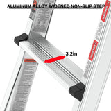 Aluminum Multi-Position Ladder with Wheels 300 lbs Weight Rating 22 FT--Metallic Grey