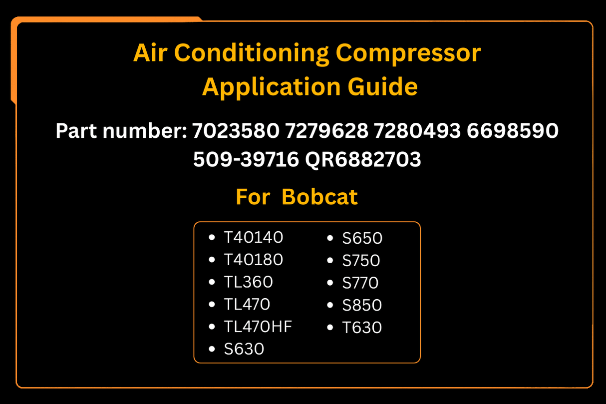 Air Conditioning Compressor 6698590 7023580 7279628 Aftermarket Replacement For Bobcat S630 S650 S750 S770 S850 T630 - Fab Heavy Parts