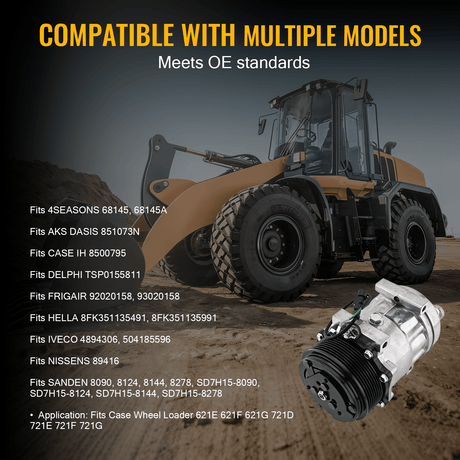 Air Conditioning Compressor 8500795 Fit for Case Wheel Loader 621E 621F 621G 721D 721E 721F 721G - Fab Heavy Parts