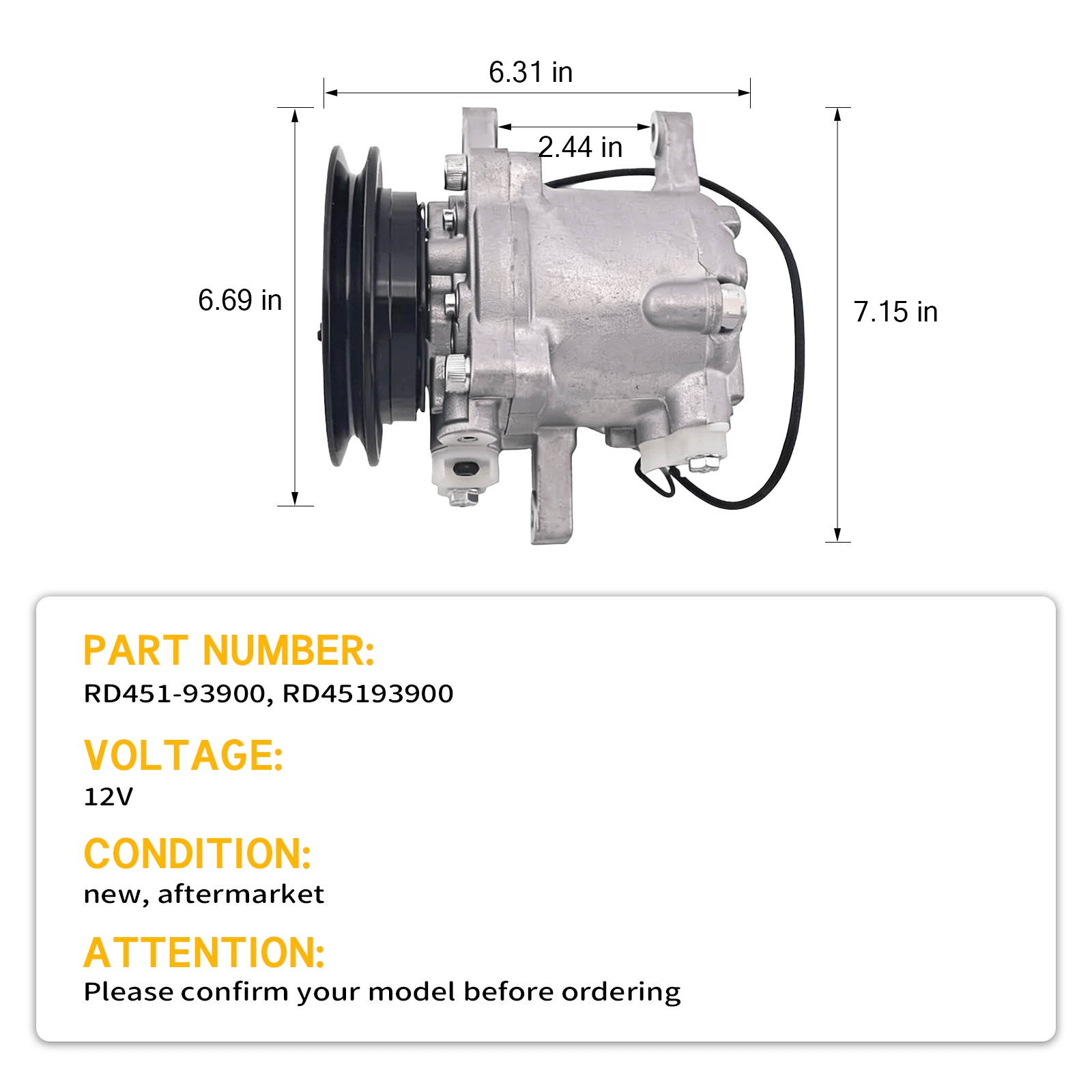 Air Conditioning Compressor RD451 - 93900 RD45193900 Fit Kubota Tractor M100XDC M108SDC M110XDC L4240HSTC L5240HSTC - Fab Heavy Parts