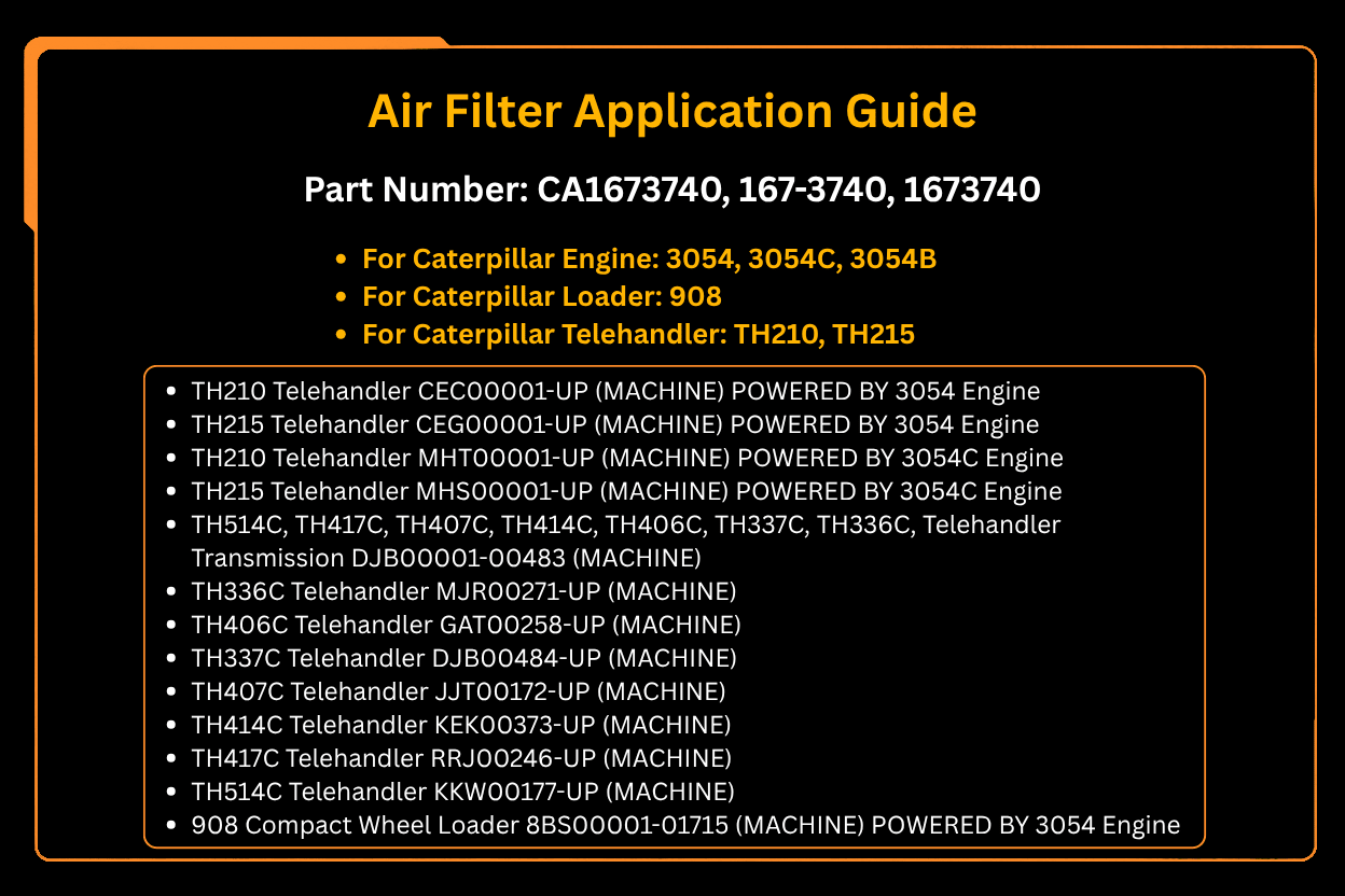 Air Filter 167 - 3740 1673740 Fits for Caterpillar Engine 3054 3054C 3054B Loader 908 - Fab Heavy Parts