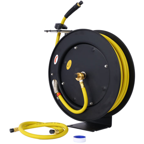Air Hose Reel Retractable 3/8" Inch x 50' Foot SBR Rubber Max 300PSI Heavy Duty Industrial Steel Single Arm Construction - Fab Heavy Parts