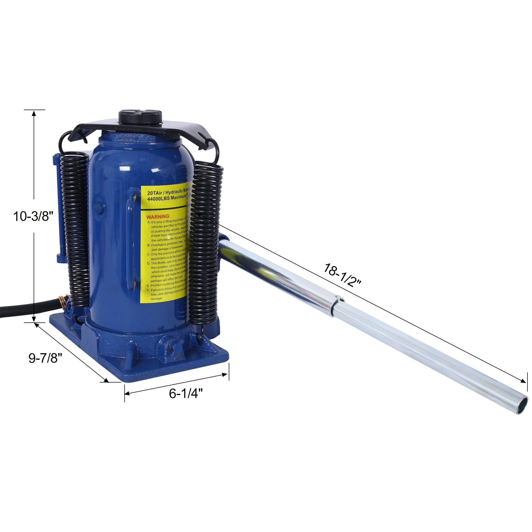 Air Hydraulic Bottle Jack 20 Ton/44029 LBS All Welded 10.2 - 19.7 inch Lifting Range Manual Handle and Pump - Blue - Fab Heavy Parts