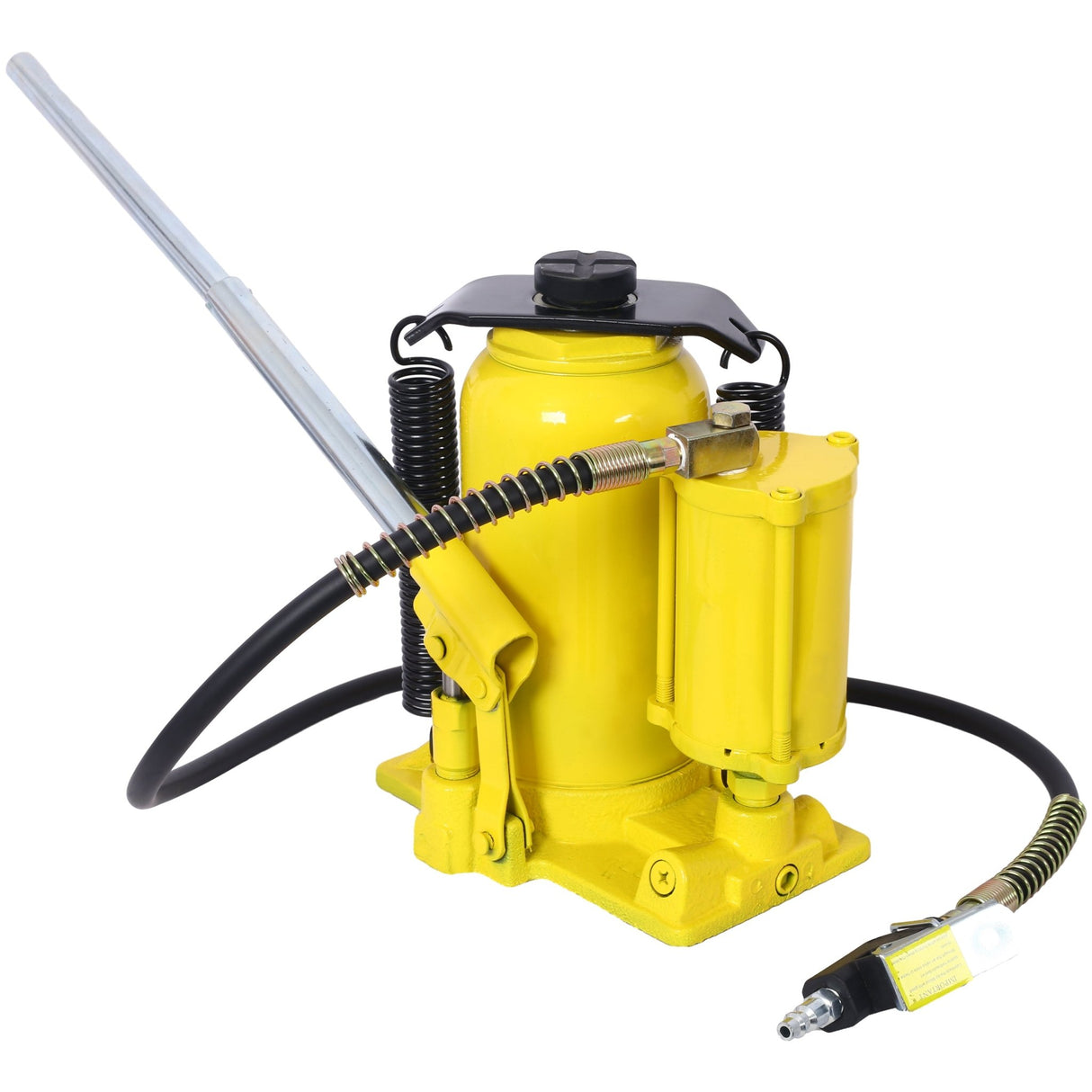 Air Hydraulic Bottle Jack 20 Ton/44029 LBS All Welded 10.2 - 19.7 inch Lifting Range Manual Handle and Pump - Yellow - Fab Heavy Parts