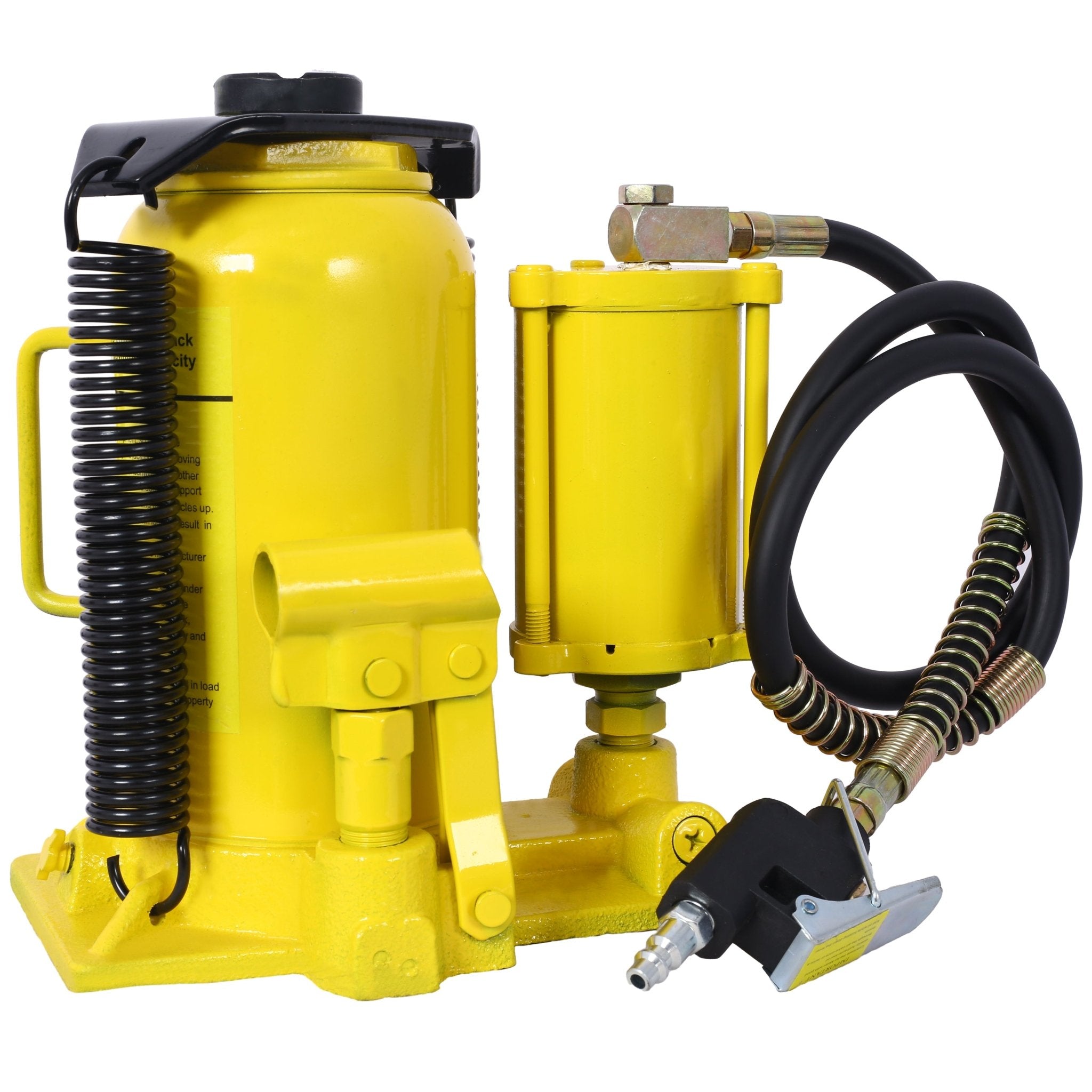 Air Hydraulic Bottle Jack 20 Ton/44029 LBS All Welded 10.2 - 19.7 inch Lifting Range Manual Handle and Pump - Yellow - Fab Heavy Parts