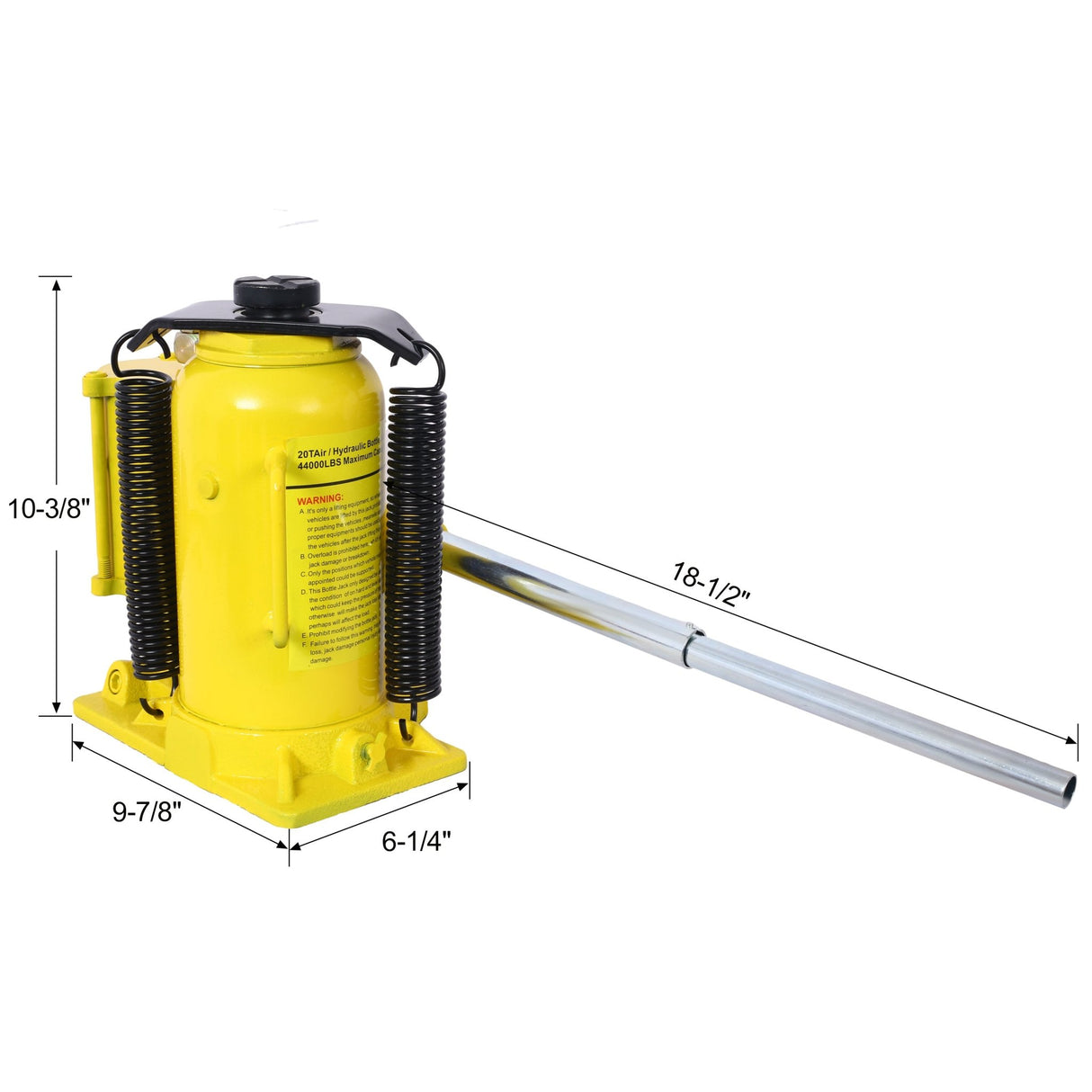 Air Hydraulic Bottle Jack 20 Ton/44029 LBS All Welded 10.2 - 19.7 inch Lifting Range Manual Handle and Pump - Yellow - Fab Heavy Parts