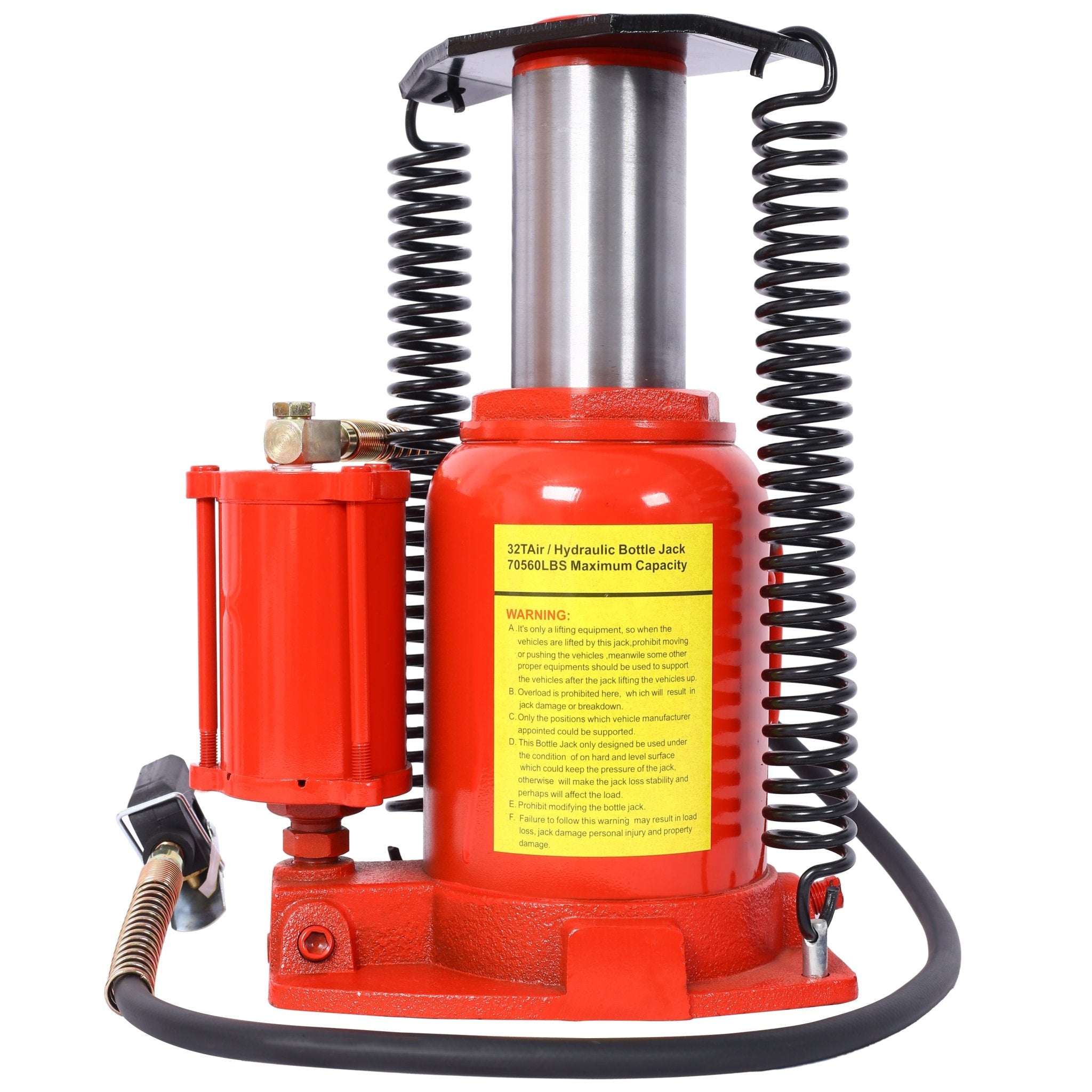Air Hydraulic Bottle Jack 32 Ton/70550 LBS All Welded 10 - 16.3 inch Lifting Range Manual Handle and Air Pump - Red - Fab Heavy Parts