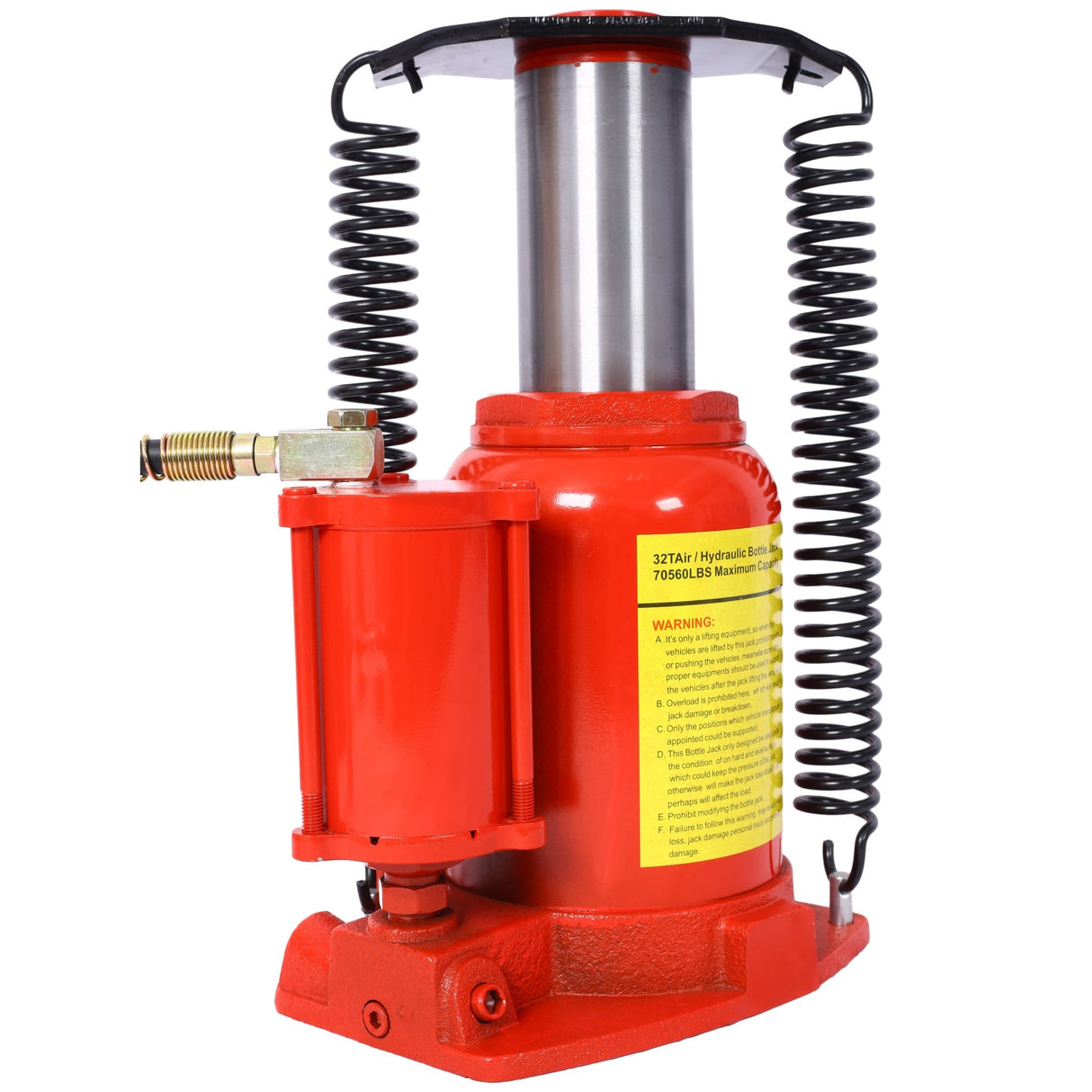 Air Hydraulic Bottle Jack 32 Ton/70550 LBS All Welded 10 - 16.3 inch Lifting Range Manual Handle and Air Pump - Red - Fab Heavy Parts