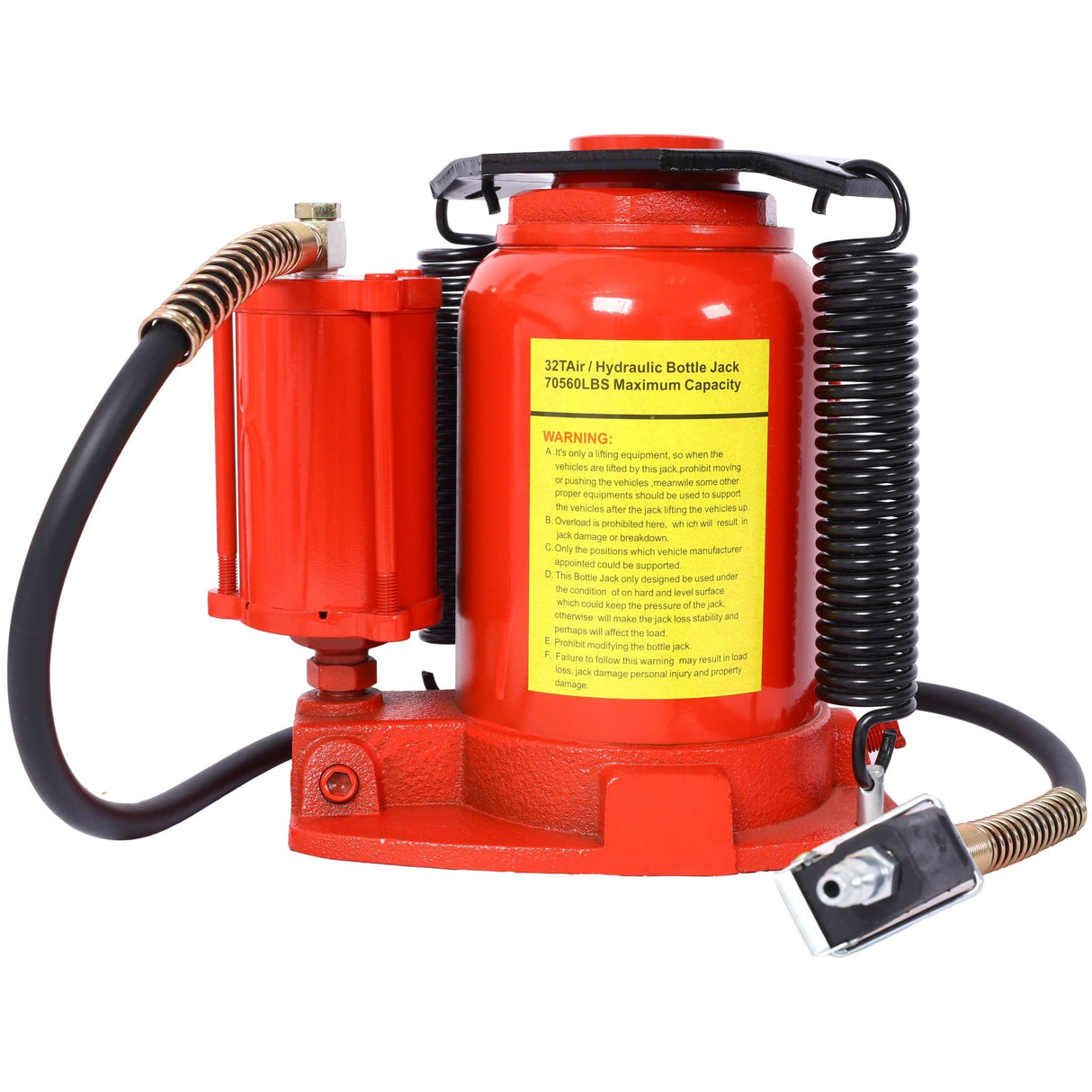 Air Hydraulic Bottle Jack 32 Ton/70550 LBS All Welded 10 - 16.3 inch Lifting Range Manual Handle and Air Pump - Red - Fab Heavy Parts