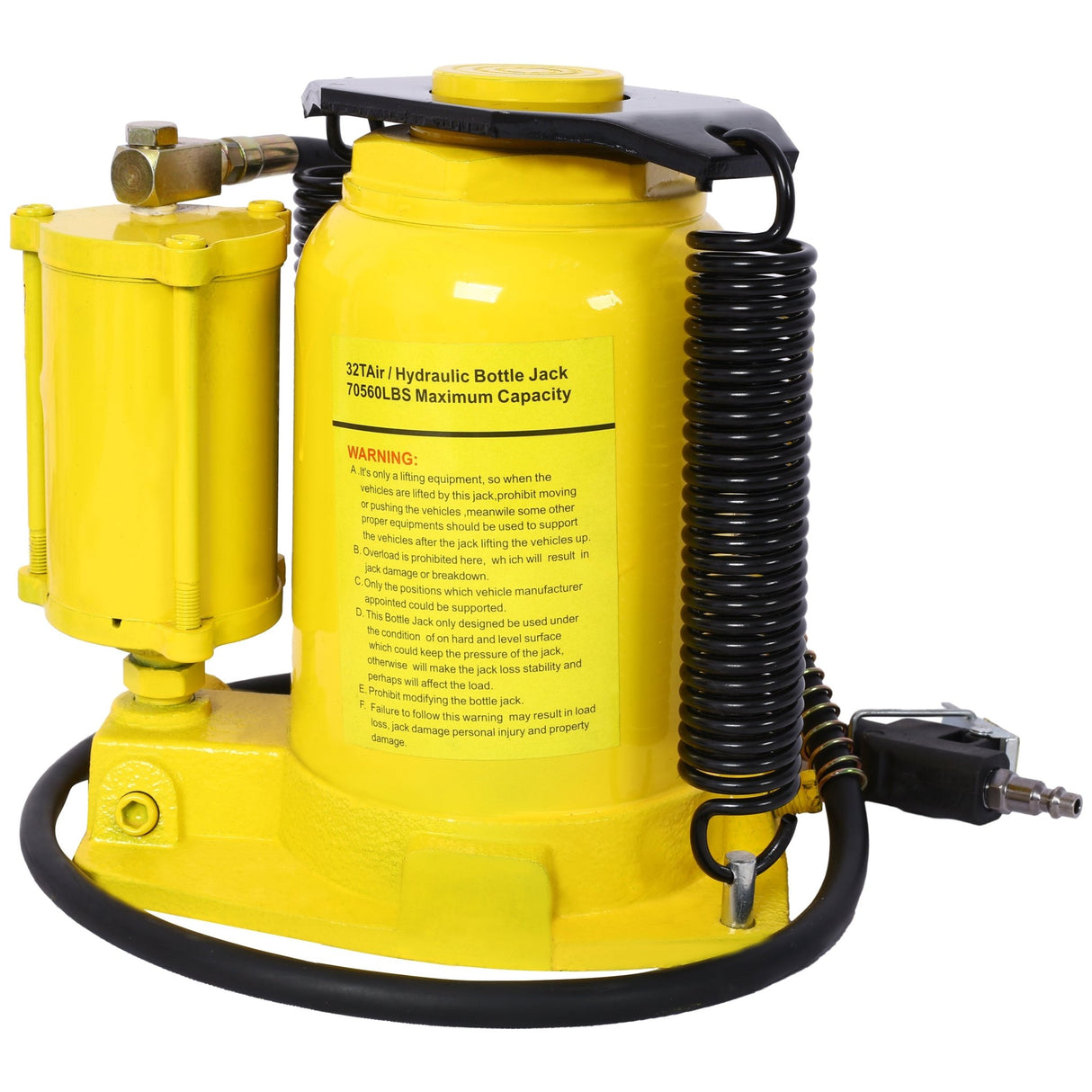 Air Hydraulic Bottle Jack 32 Ton/70550 LBS All Welded 10 - 16.3 inch Lifting Range Manual Handle and Air Pump - Yellow - Fab Heavy Parts