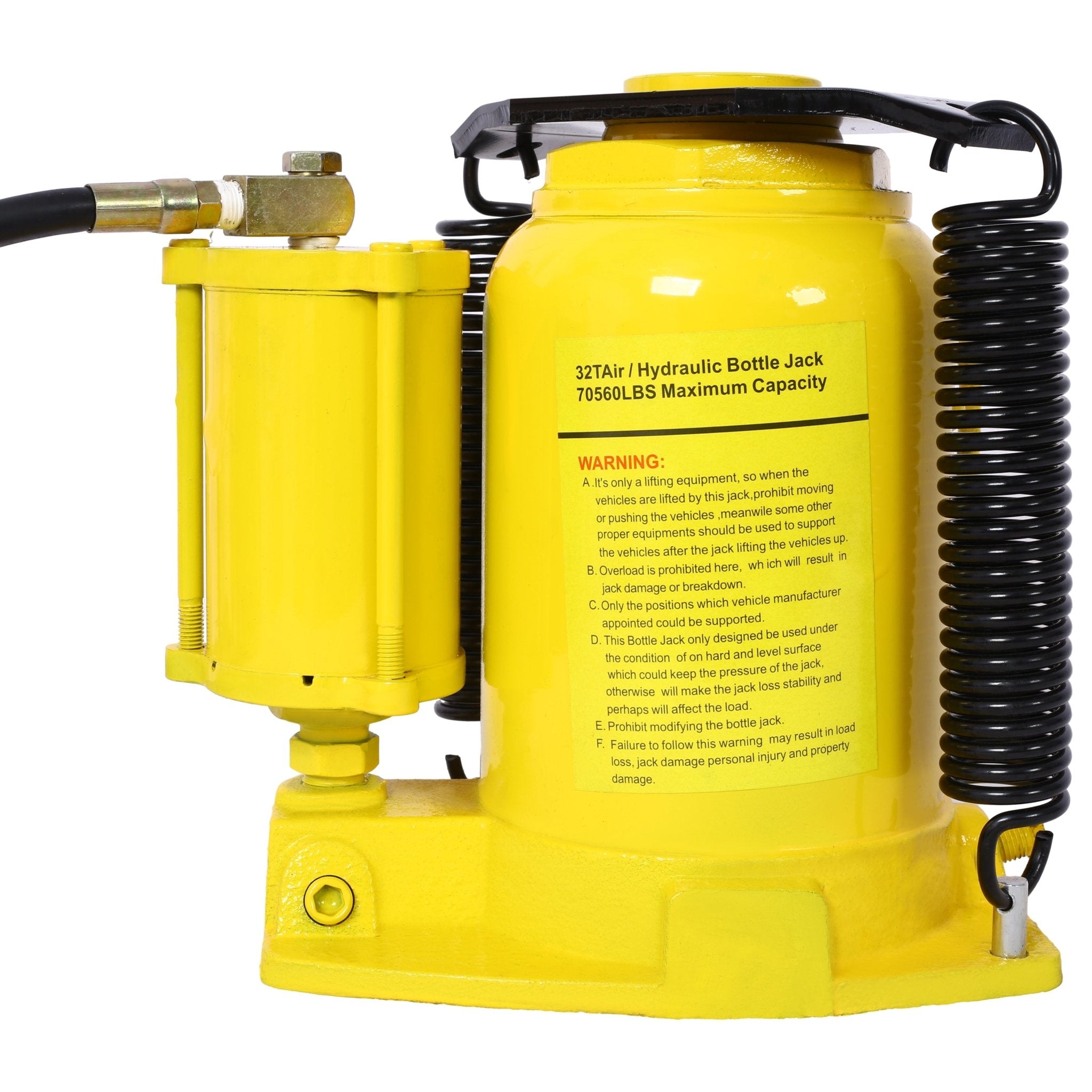 Air Hydraulic Bottle Jack 32 Ton/70550 LBS All Welded 10 - 16.3 inch Lifting Range Manual Handle and Air Pump - Yellow - Fab Heavy Parts