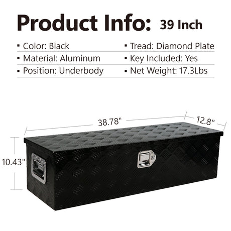 Aluminum Long Tool Box with Side Handle Lock and 2 Keys 38.8"×12.8"×10.4" - Fab Heavy Parts