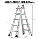 Aluminum Multi - Position Ladder with Wheels 300 lbs Weight Rating 22 FT - Metallic Grey - Fab Heavy Parts