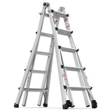 Aluminum Multi - Position Ladder with Wheels 300 lbs Weight Rating 22 FT - Metallic Grey - Fab Heavy Parts