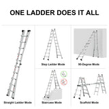 Aluminum Multi - Position Ladder with Wheels 300 lbs Weight Rating 22 FT - Metallic Grey - Fab Heavy Parts