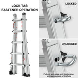 Aluminum Multi - Position Ladder with Wheels 300 lbs Weight Rating 22 FT - Metallic Grey - Fab Heavy Parts