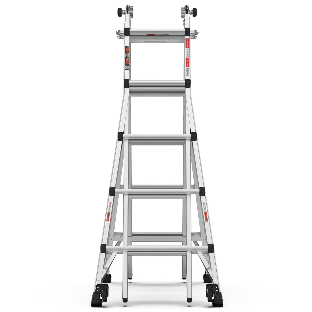 Aluminum Multi - Position Ladder with Wheels 300 lbs Weight Rating 22 FT - Metallic Grey - Fab Heavy Parts