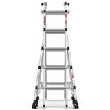 Aluminum Multi - Position Ladder with Wheels 300 lbs Weight Rating 22 FT - Metallic Grey - Fab Heavy Parts