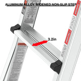 Aluminum Multi - Position Ladder with Wheels 300 lbs Weight Rating 22 FT - Metallic Grey - Fab Heavy Parts