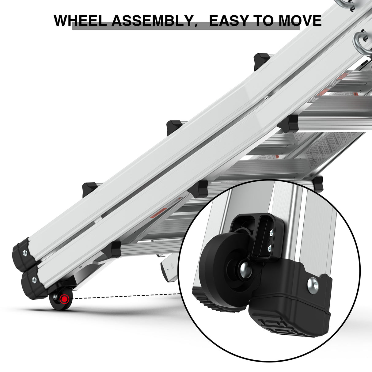 Aluminum Multi - Position Ladder with Wheels 300 lbs Weight Rating 22 FT - Metallic Grey - Fab Heavy Parts