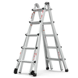 Aluminum Multi - Position Ladder with Wheels 300 lbs Weight Rating 22 FT - Metallic Grey - Fab Heavy Parts