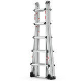 Aluminum Multi - Position Ladder with Wheels 300 lbs Weight Rating 22 FT - Metallic Grey - Fab Heavy Parts