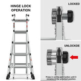 Aluminum Multi - Position Ladder with Wheels 300 lbs Weight Rating 22 FT - Metallic Grey - Fab Heavy Parts