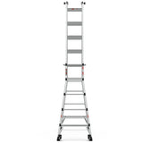 Aluminum Multi - Position Ladder with Wheels 300 lbs Weight Rating 22 FT - Metallic Grey - Fab Heavy Parts