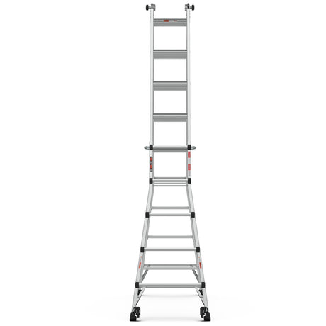 Aluminum Multi - Position Ladder with Wheels 300 lbs Weight Rating 22 FT - Metallic Grey - Fab Heavy Parts