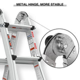 Aluminum Multi - Position Ladder with Wheels 300 lbs Weight Rating 22 FT - Metallic Grey - Fab Heavy Parts