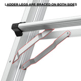 Aluminum Multi - Position Ladder with Wheels 300 lbs Weight Rating 22 FT - Metallic Grey - Fab Heavy Parts