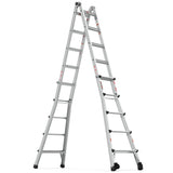 Aluminum Multi - Position Ladder with Wheels 300 lbs Weight Rating 22 FT - Metallic Grey - Fab Heavy Parts
