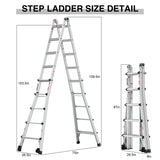 Aluminum Multi - Position Ladder with Wheels 300 lbs Weight Rating 22 FT - Metallic Grey - Fab Heavy Parts