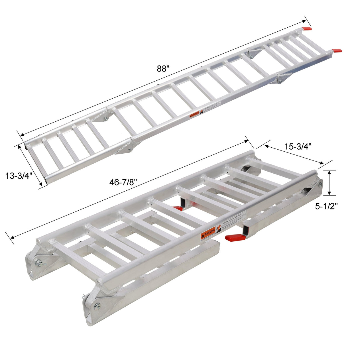 Aluminum Ramp 1,400 LBS/Pair Ramp and Tailgate Extender Combo 2 in 1 - Silver - Fab Heavy Parts