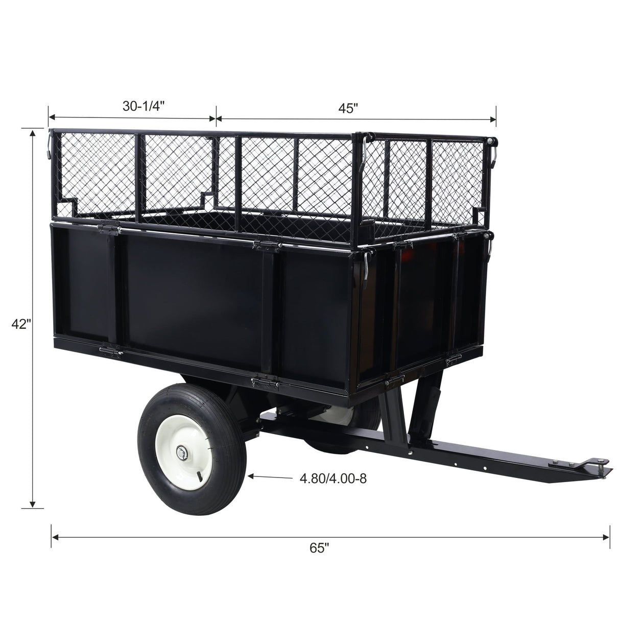 ATV Trailer Steel Dump Cart 750lbs 22 Cubic Feet with Heavy Duty Tow Behind Carts and Removable Sides - Fab Heavy Parts