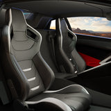 2PCS Universal Bucket Racing Seats White Stitch PVC Leather Reclinable Carbon Look Leather Back With Adjustor Slider(Not Including Seat Bracket)