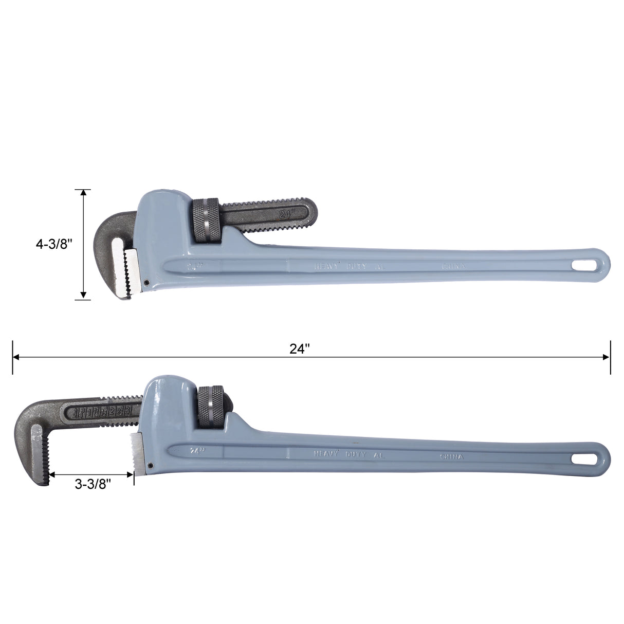 24 inch Aluminum Straight Pipe Wrench Heavy Duty Plumbers Easy to Carry Hangable Design