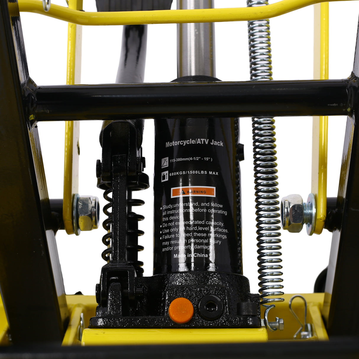 Hydrauliczny podnośnik motocyklowy Udźwig 1500 LBS Podnośnik ATV Przenośny stół z 4 kołami Podnośnik obsługiwany nożnie z mocowaniem Żółty