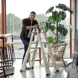 17ft Multi-Position Foldable Aluminum Ladder A-Frame and Straight Ladder ANSI 250lbs--Grey