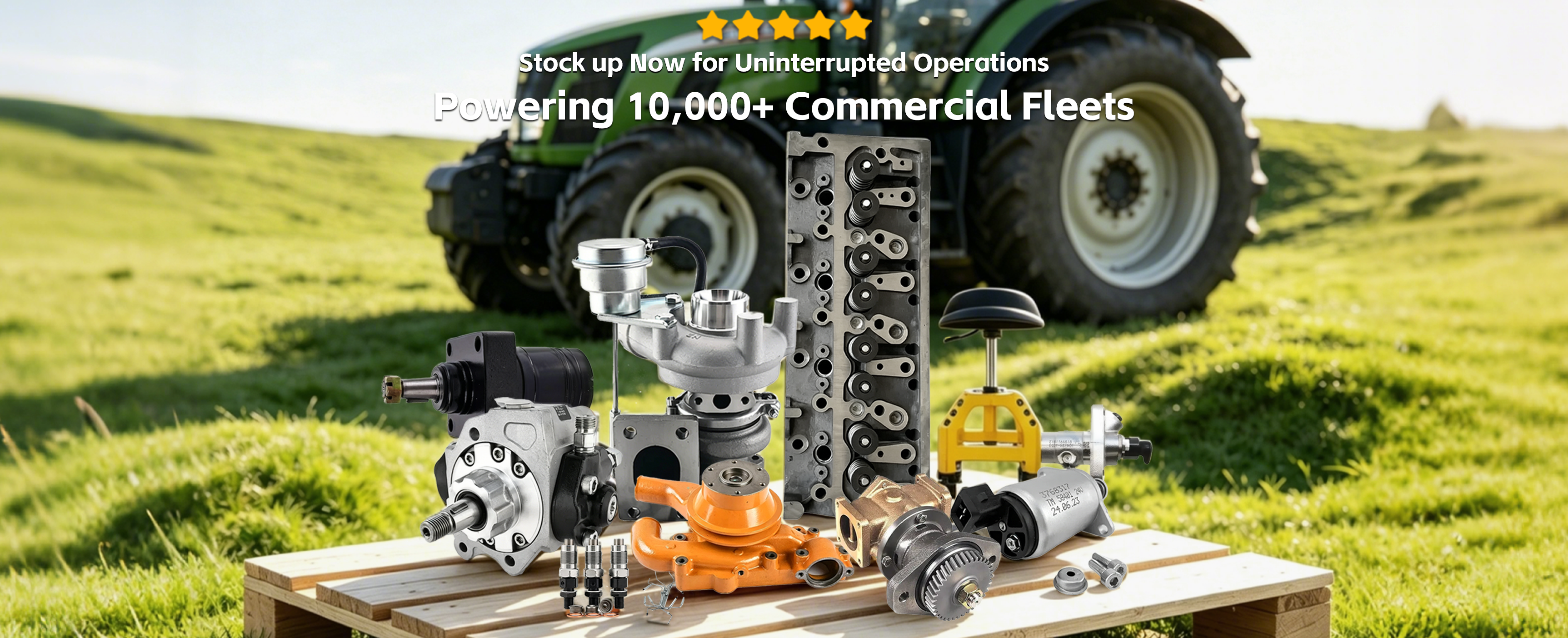 Fab Heavy Parts engine overhaul kit store banner with customer star rating