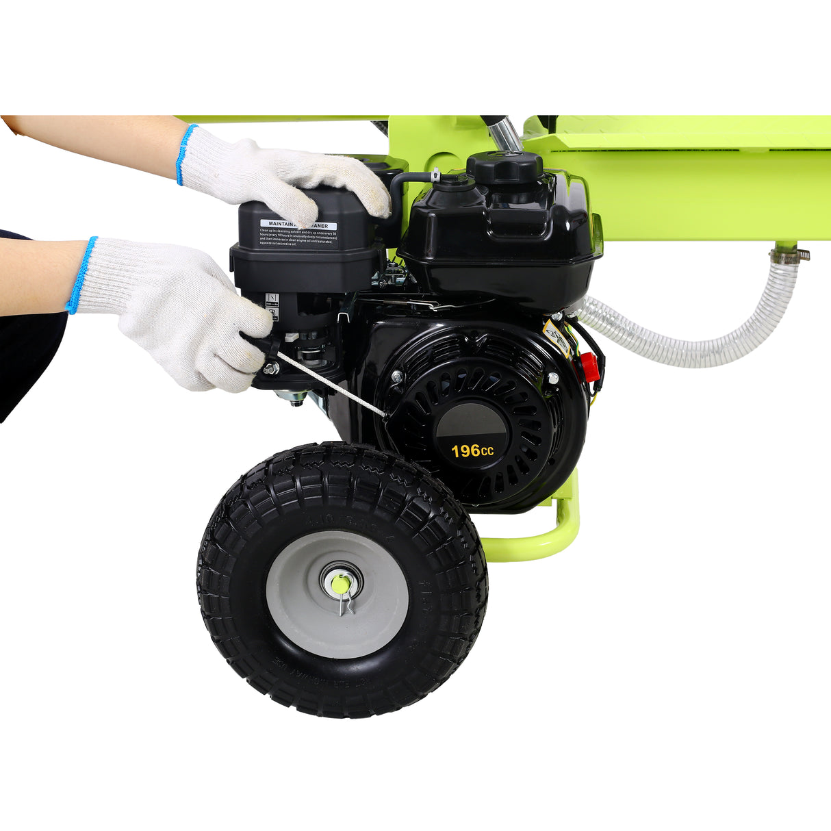 Log Splitter Portable 20 Ton Auto Return Ram System 7HP Engine Horizontal Full Beam Steel Wedge Firewood Splitting Forestry Harvesting EPA Compliant--Green