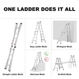 17ft Multi-Position Foldable Aluminum Ladder A-Frame and Straight Ladder ANSI 250lbs--Grey