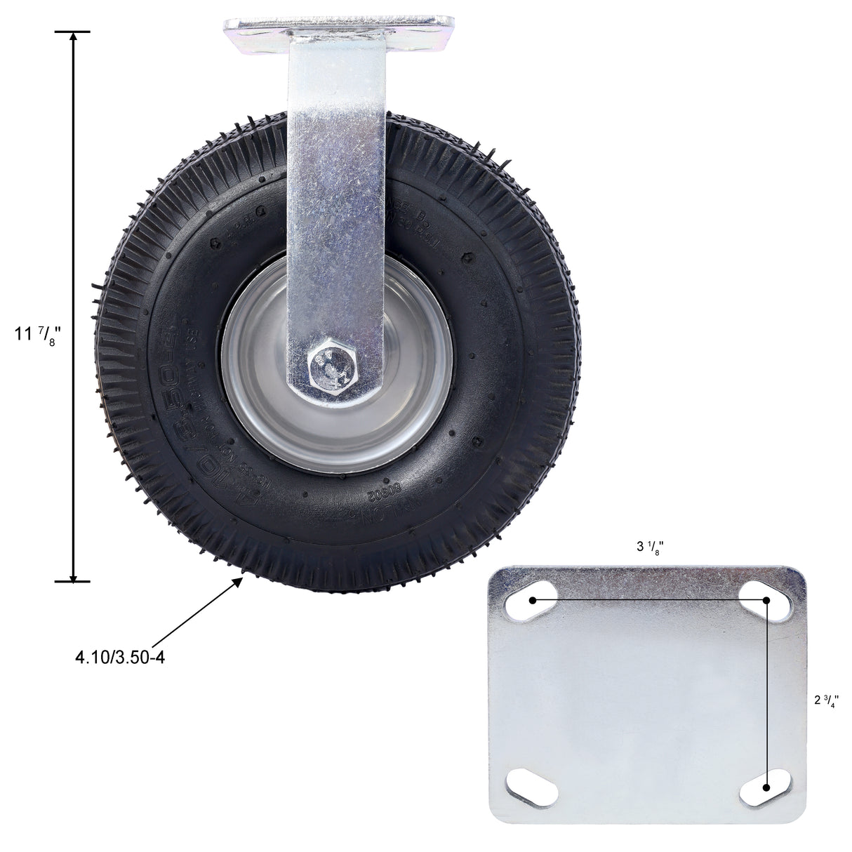 10IN Pneumatic Tire(2PCS Rigid) Caster Wheel Swivel Plate Steel Hub with Ball Bearings 5/8-Inch Bore Centered Axle Black