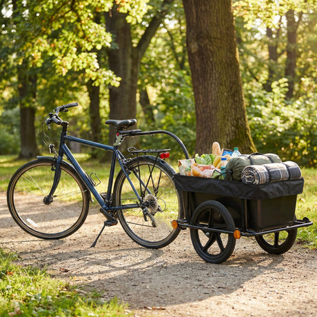 Bike Cargo Trailer with Support Bar Waterproof Cover, Removable Box, Utility Bike Wagon Trailer for Shopping Camping and Outdoor Activities - Fab Heavy Parts