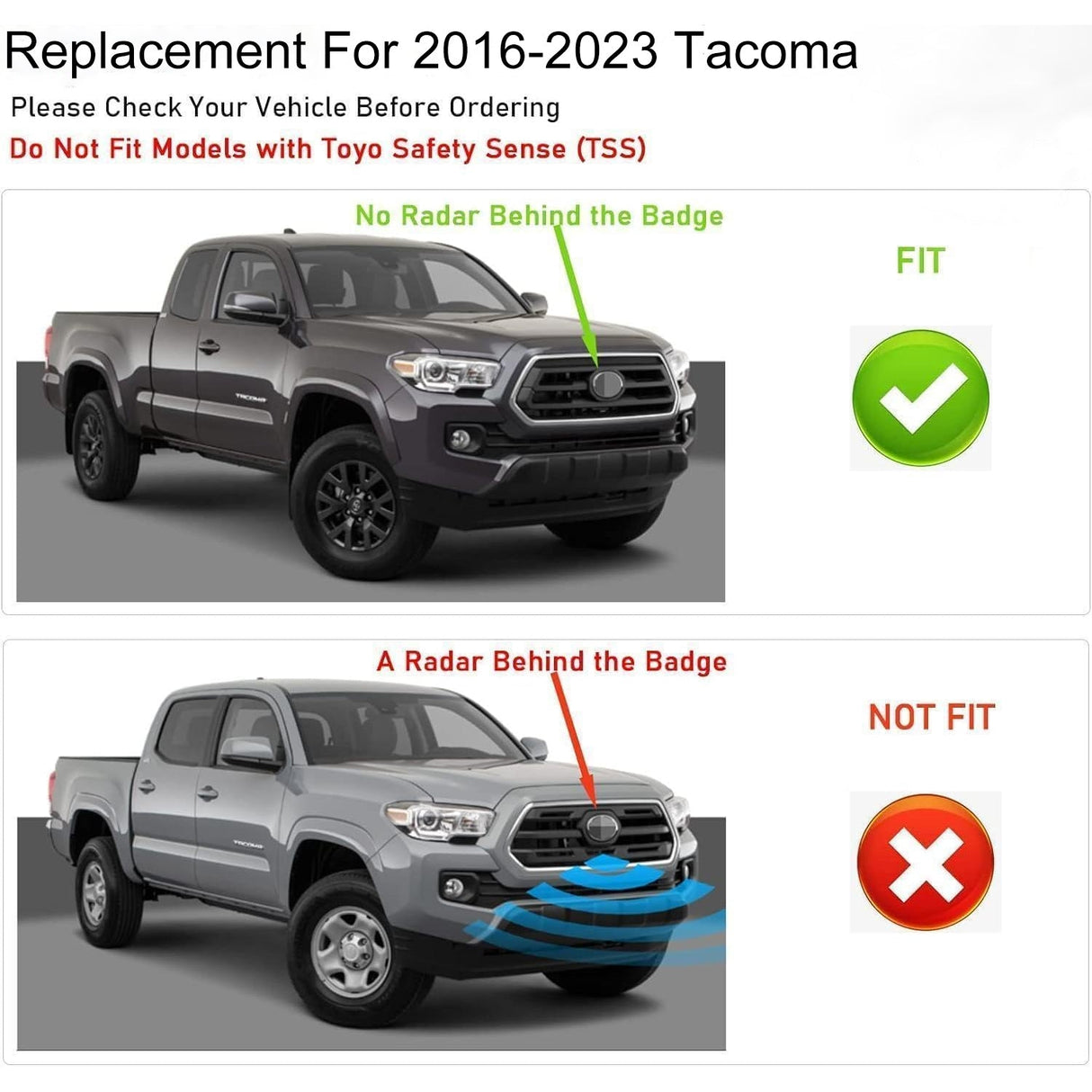 Black Mesh Grille For Toyota Tacoma 2016 - 2023 (Not Fit Truck with Radar Behind the Badge) - Fab Heavy Parts