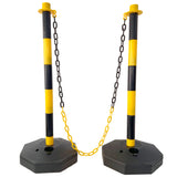 6 Pack Traffic Delineator Post Cones with Fillable Base Adjustable Safety Barrier with 5Ft Plastic Chain--Yellow+Black