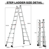 Aluminum Multi-Position Ladder with Wheels 300 lbs Weight Rating 22 FT--Metallic Grey