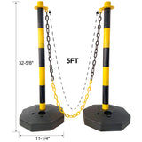 6 Pack Traffic Delineator Post Cones with Fillable Base Adjustable Safety Barrier with 5Ft Plastic Chain--Yellow+Black
