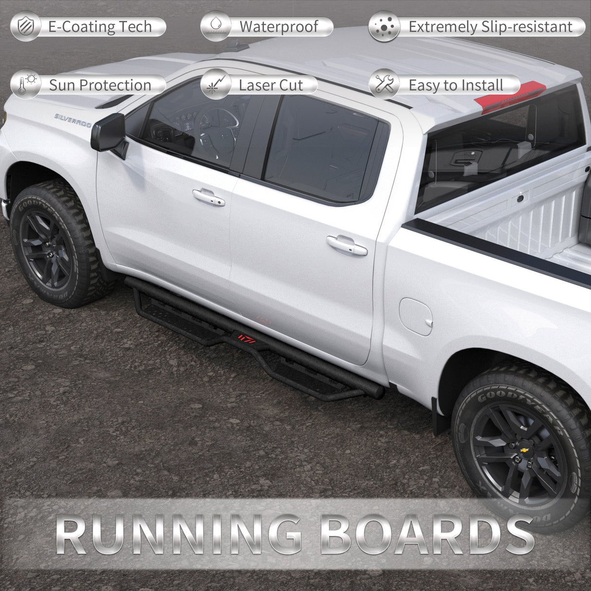 Cab Running Boards Compatible for 2019 - 2025 Chevy Silverado & GMC Sierra 1500/2020 - 2025 Chevrolet Silverado/GMC Sierra 2500 HD 3500 HD Crew Cab 2500HD/3500HD - Fab Heavy Parts